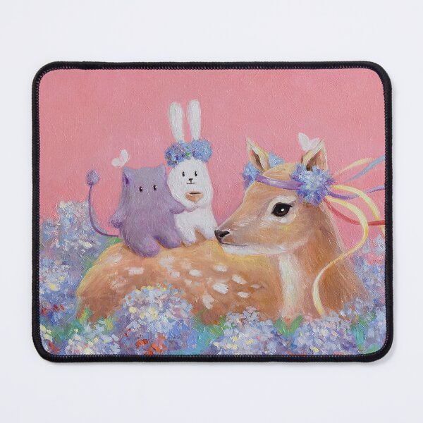 Item preview, Oil Painting artwork with cute fluffy, little white bunny and baby deer. Tea time party designed and sold by Olya Yatsenko.