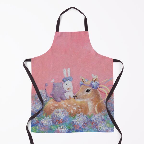 Item preview, Oil Painting artwork with cute fluffy, little white bunny and baby deer. Tea time party designed and sold by Olya Yatsenko.