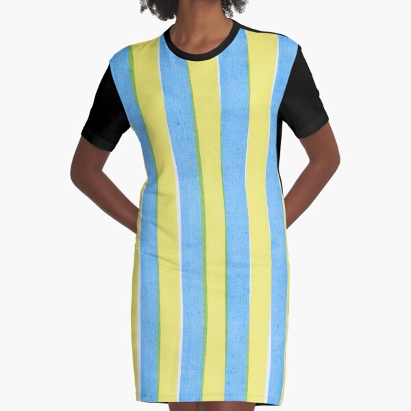 Vertical yellow and blue striped pattern, watercolor stripes Graphic T-Shirt Dress