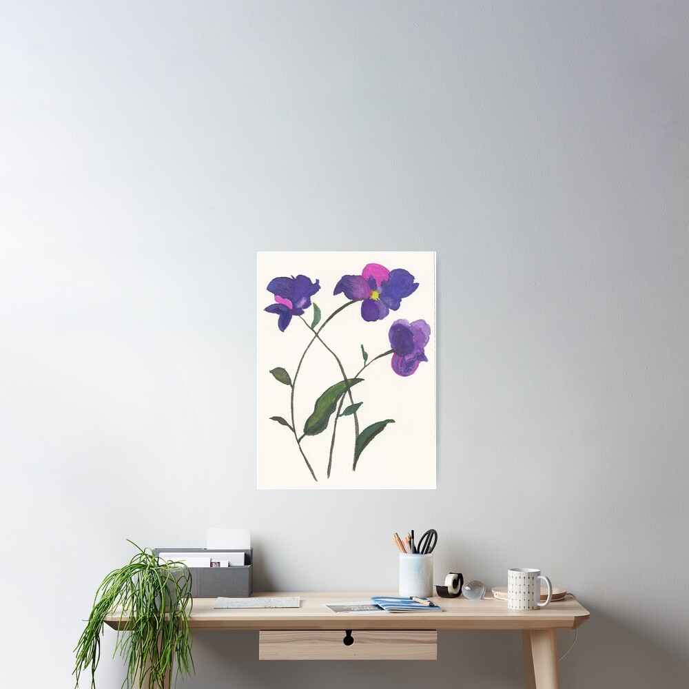 Purple Violets Watercolor Painting Poster