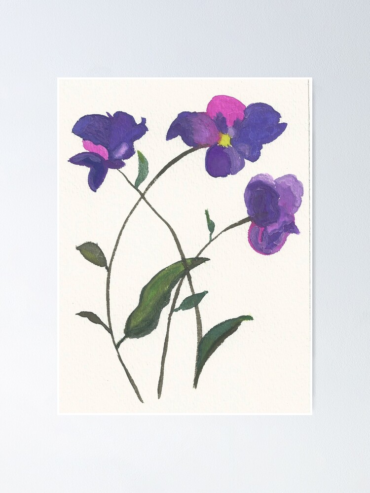 Alternate view of Purple Violets Watercolor Painting Poster