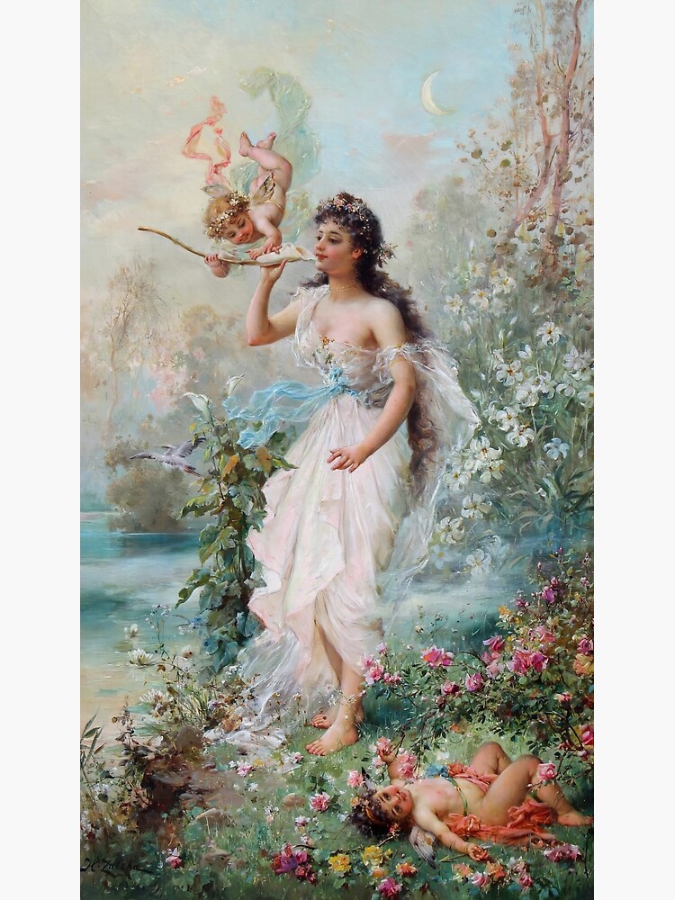 Hans Zatzka - Allegorical painting of two cherubs and a maiden in