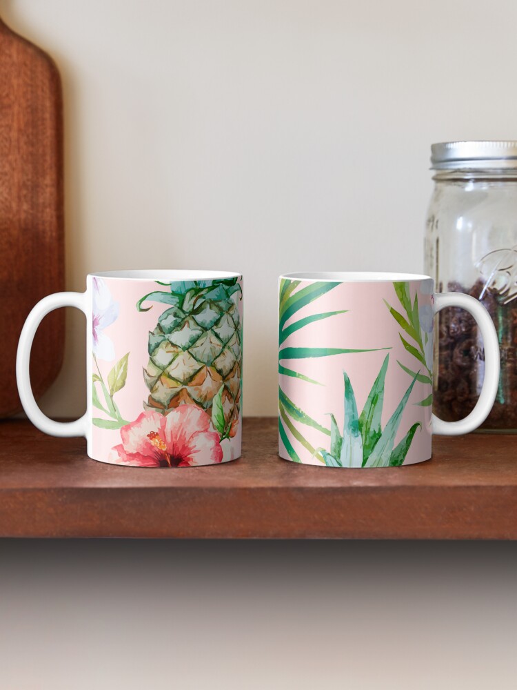 Thumbnail 2 of 6, Coffee Mug, Hawaii | Vintage Tropical Botanical Jungle | Floral Watercolor Blush Pastel Pineapple Palm Painting designed and sold by 83oranges.