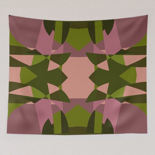 Item preview, Abstract Patchwork Shapes Angles Curves Triangles Forest Pink designed and sold by AraljanFusion.