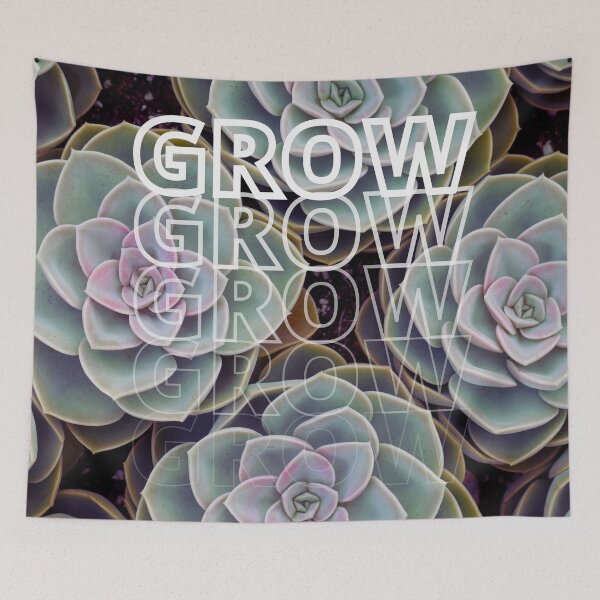 Item preview, GROW (above) - Green Succulents, Purple Highlights, Botanical Background designed and sold by AliceSLee.