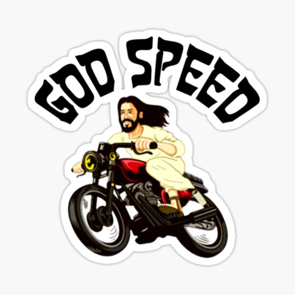 God speed - Jesus on a motorbike. Sticker by shaggydawgg