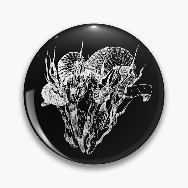 Item preview, ram skull in flames 3 in white designed and sold by spitbone.
