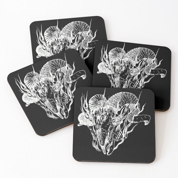 Item preview, ram skull in flames 3 in white designed and sold by spitbone.