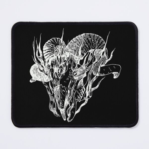 Item preview, ram skull in flames 3 in white designed and sold by spitbone.
