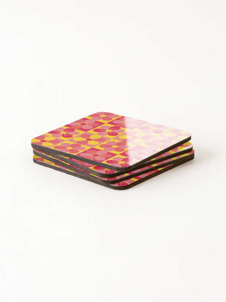 Thumbnail 4 of 5, Coasters (Set of 4), Yellow Red Flower Pattern designed and sold by RiadMannan.