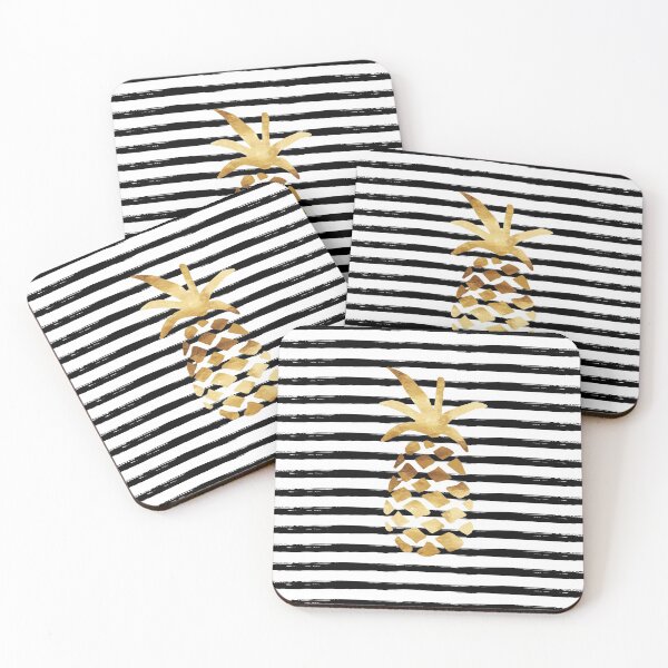 Item preview, Pineapple & Stripes - Gold on Black and White designed and sold by fancyashell.