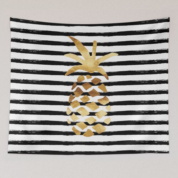Item preview, Pineapple & Stripes - Gold on Black and White designed and sold by fancyashell.