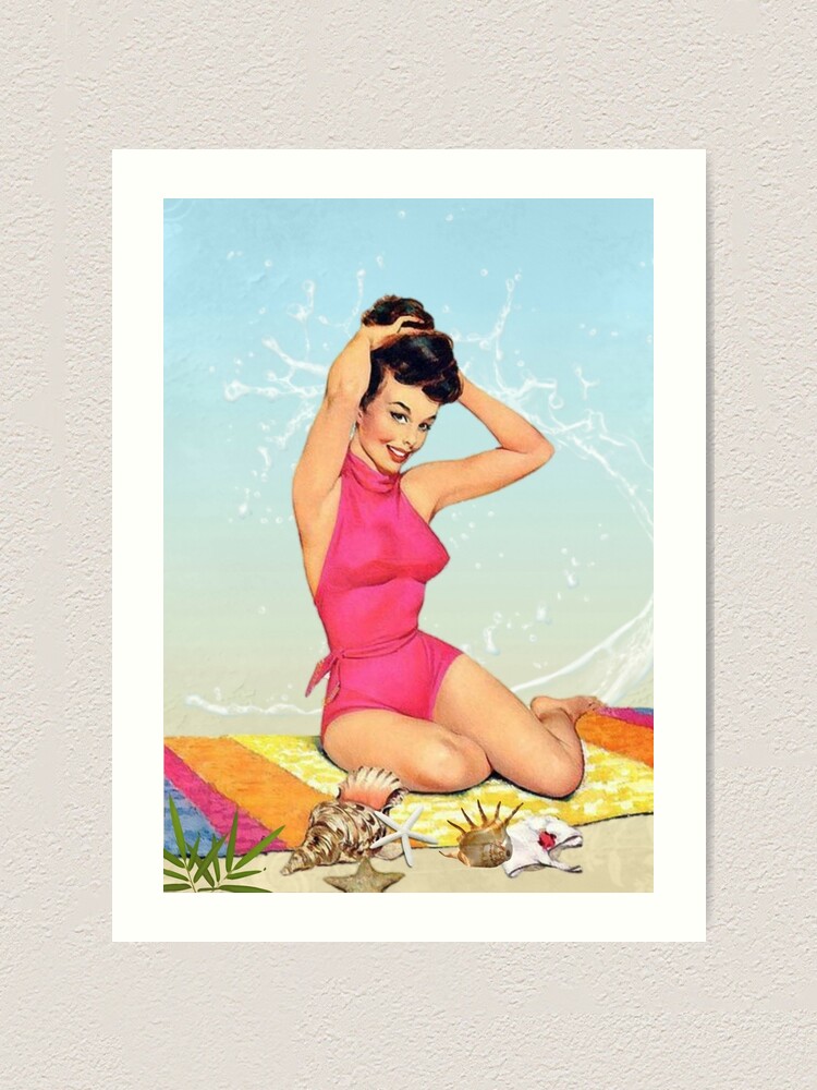 1940s Pin-Up Girl In the Red Bathing Suit Picture Poster Print Art 