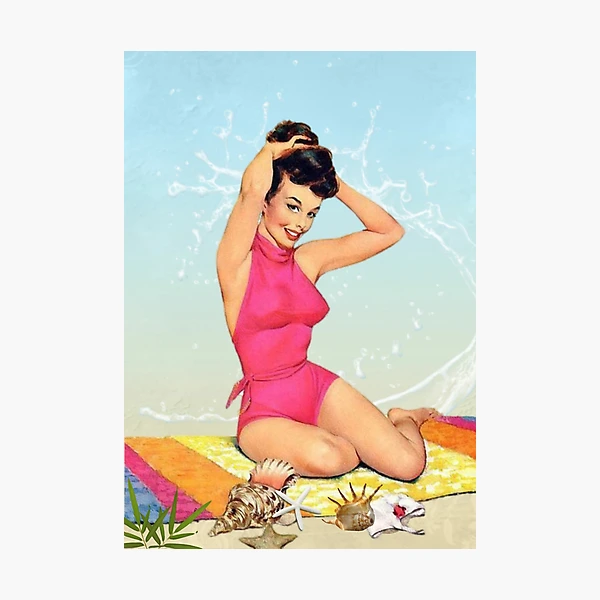 1940's Pin-up Girl in Pink Bathing Suit | Photographic Print