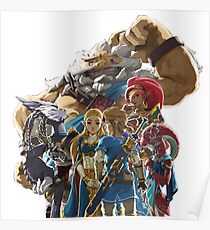 Póster La leyenda de Zelda - Aliento de lo salvaje - Ilustraciones de los campeones - Enlace y Zelda