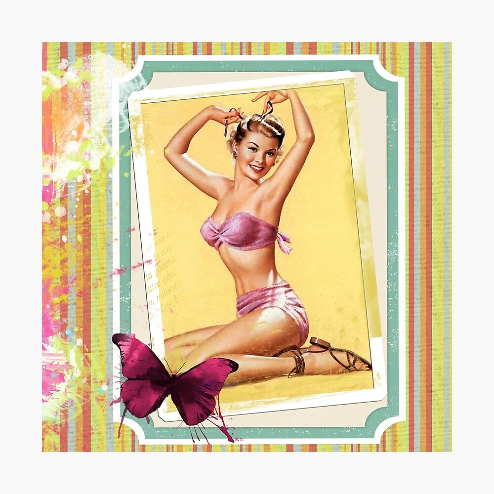 1940's Pin-up Girl in Pink Bathing Suit Poster for Sale by