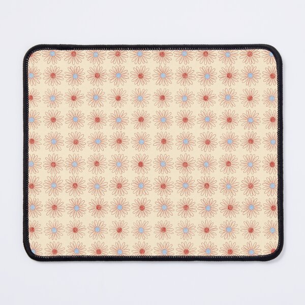 Item preview, ivory red and cornflower light blue daisies allover designed and sold by ofbutterflies.