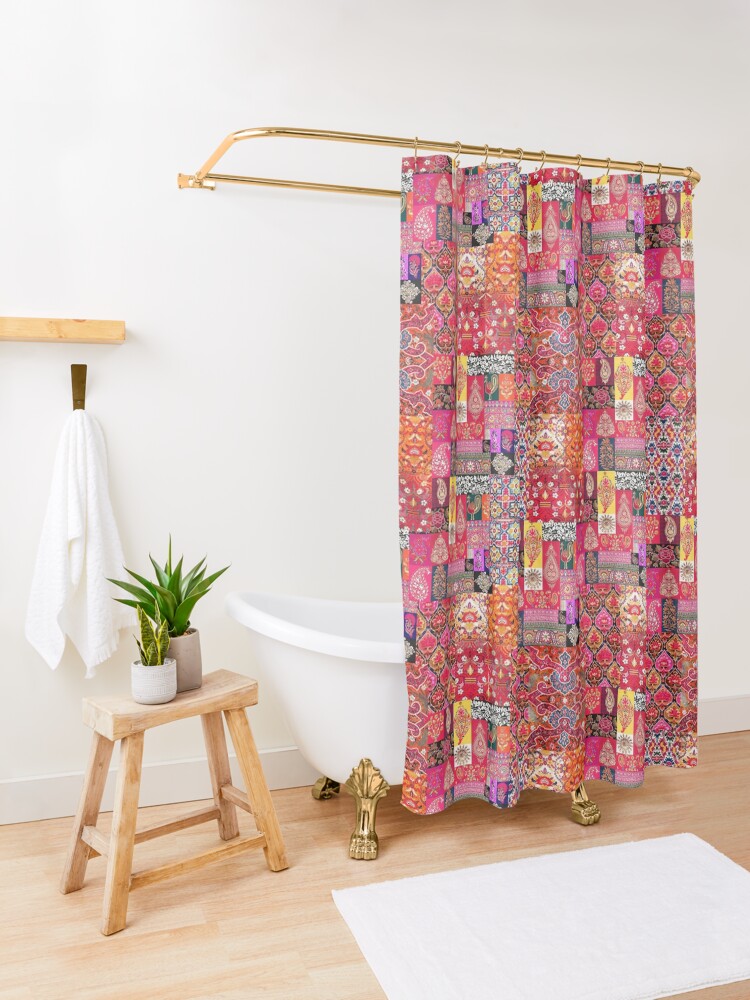 Alternate view of Heritage Oriental Traditional Moroccan Handmade Style Boho Color Palette Shower Curtain