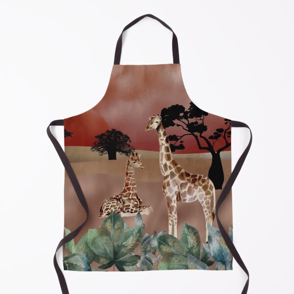 Item preview, Golden skies and desert plains, watercolor Giraffe couple, mixed media art, red, gold, rose gold and watercolor leaves designed and sold by Orianah.