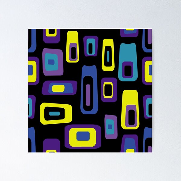Item preview, Mid-Century Modern Colorful Lozenge Pattern No.1 Purple, Yellow, Blue, Black designed and sold by QuestingPixel.