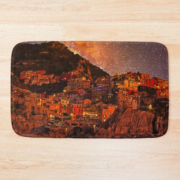 Item preview, Beautiful Manarola Cinque Terre Northern Italy by night, Manarola Cinque Terre Painting Art, Architecture Manarola Cinque Terre Aesthetic Wallpaper, Cinque Terre Italy Manarola Cityscape Village  designed and sold by Trendymotion.