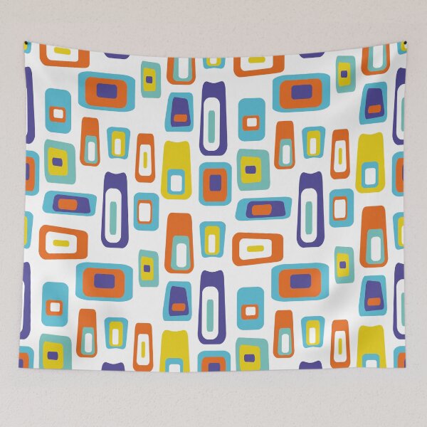 Artikelvorschau, Mid-Century Modern Colorful Rautenmuster No.1 Orange, Blau, Gelb, Weiß entworfen und verkauft von QuestingPixel.