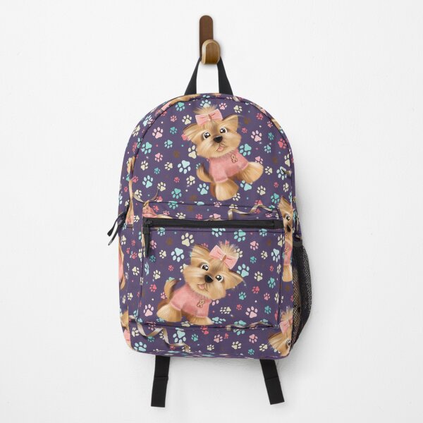 Aperçu de l'œuvre Yorkie avec nœud rose et empreintes de pattes créée et vendue par QuantumRocks21.
