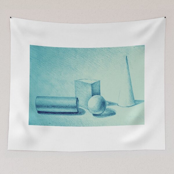 Item preview, Simple drawing with geometric composition of basic volumes: cube, cone, sphere and cylinder  designed and sold by oanaunciuleanu.