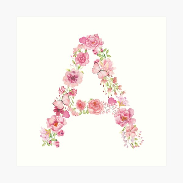 Monogram Name Pink White Flowers Watercolor Silver Ceramic Tile