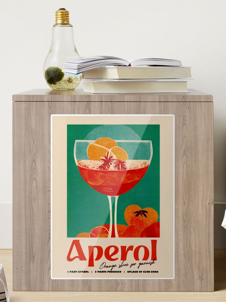 Aperol Spritz Cocktail Art Print, Affiche de cuisine colorée rétro