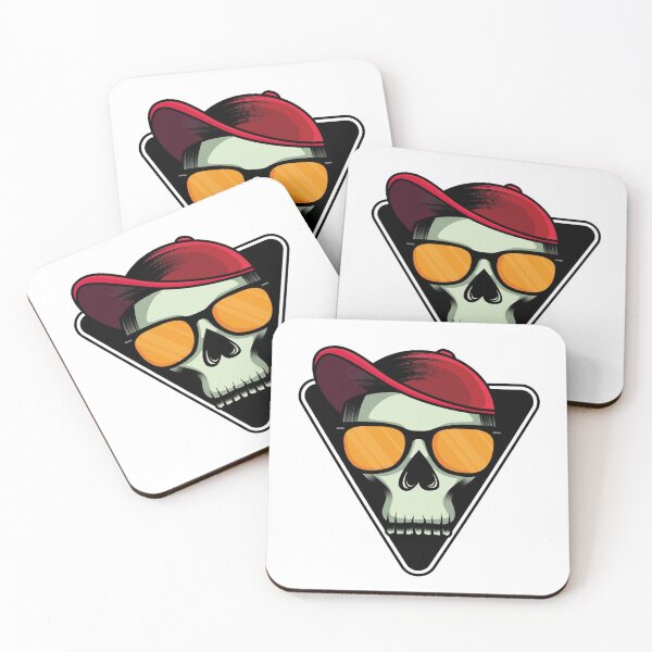 Item preview, Groovy Skull With Sunglasses and Red Baseball Cap Black Triangular Background designed and sold by CreativeCranium.