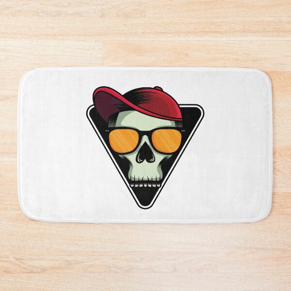 Item preview, Groovy Skull With Sunglasses and Red Baseball Cap Black Triangular Background designed and sold by CreativeCranium.