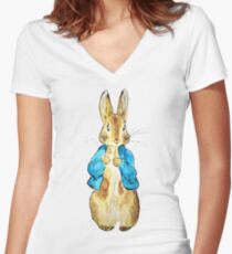 Cute rabbit in Blue jacket Women's Fitted V-Neck T-Shirt