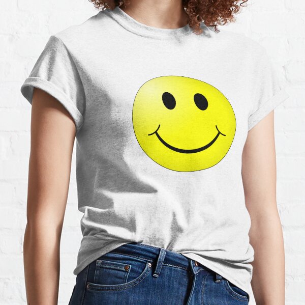 Womens Happy Smiling Face Organic T-Shirt Yellow Party fancy Dress