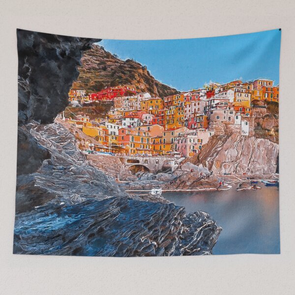 Item preview, Beautiful View Manarola Cinque Terre Northern Italy, Manarola Cinque Terre Painting Art, Architecture Manarola Cinque Terre Aesthetic Wallpaper, Cinque Terre Italy Manarola Cityscape Village  designed and sold by Trendymotion.