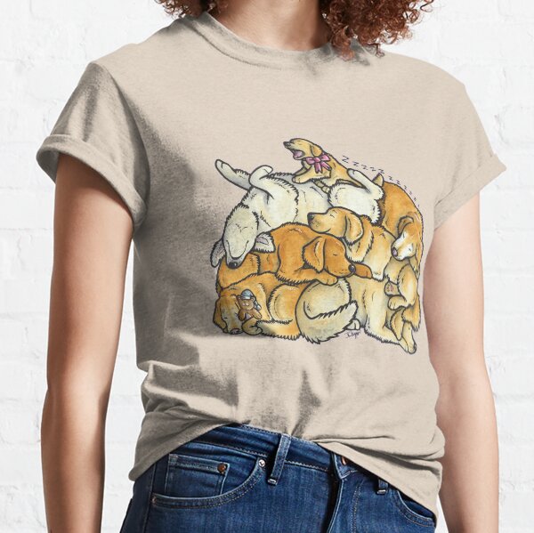 Sleeping pile of Golden Retriever dogs Classic T-Shirt