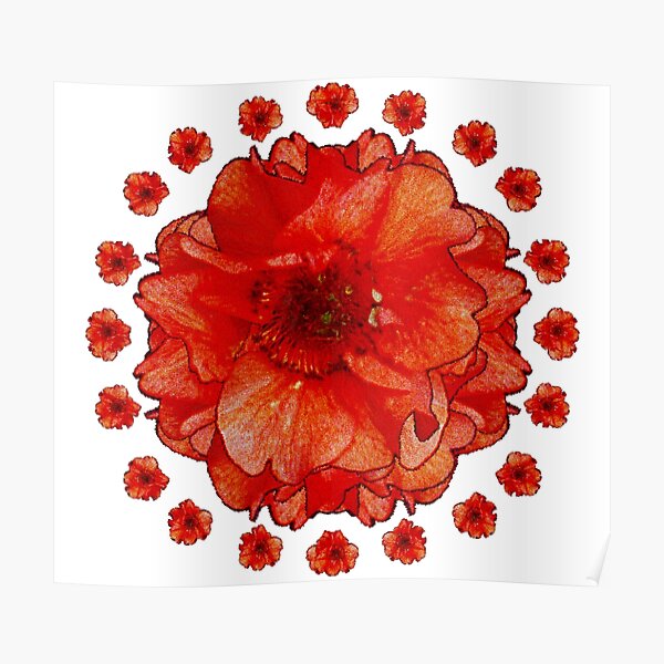 Gardener Gift - Poppy Field Mandala - Round Floral Art - Red Flower Present Poster