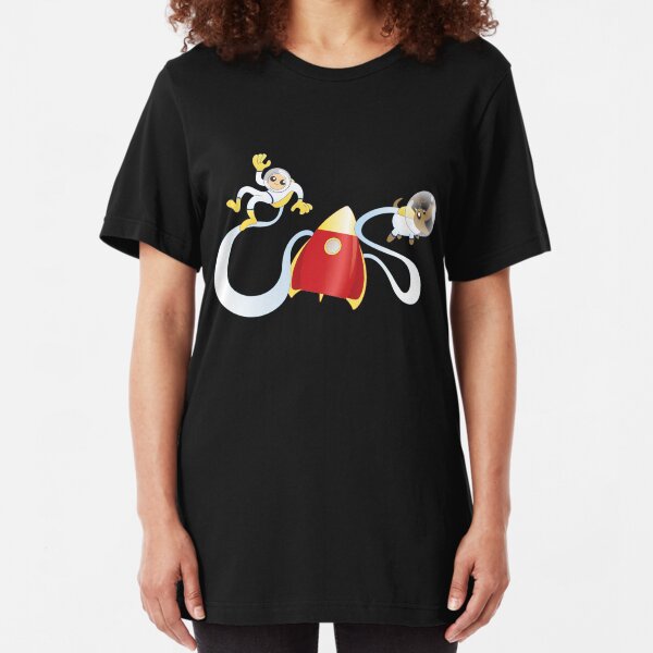 Cartoon Rocket Man and Dog Slim Fit T-Shirt