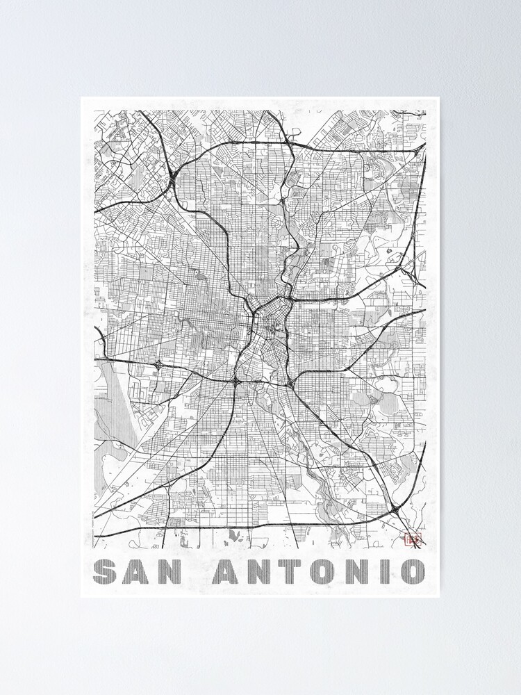Alternate view of San Antonio Map Line Poster