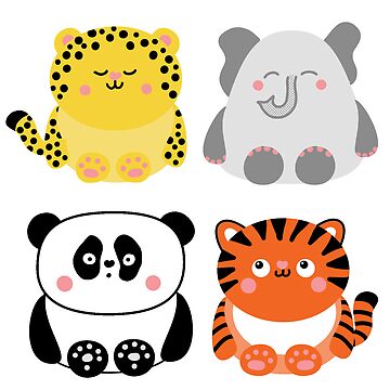 Artwork thumbnail, Cute Kawaii Leopard, Elephant, Panda and Tiger by LeopardyNonsense