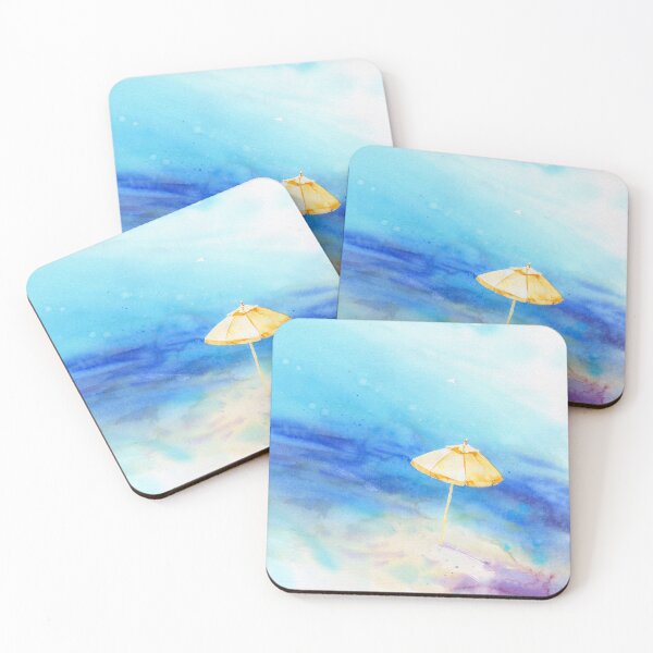 Item preview, Yellow sunny beach umbrella on the sea. Watercolor painting designed and sold by Sveta Mikhalevich.