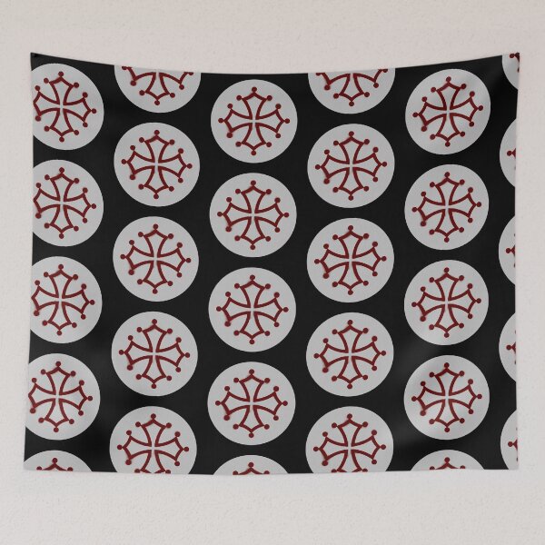 Item preview, Cathar Cross, Occitan cross in paper texture circle with red ink designed and sold by IsisOsiris.