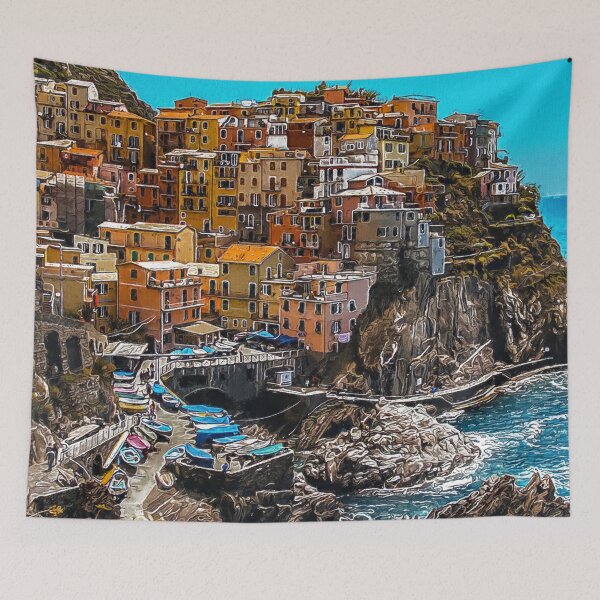 Item preview, Beautiful View Manarola Cinque Terre Northern Italy, Manarola Cinque Terre Painting Art, Architecture Manarola Cinque Terre Aesthetic Wallpaper, Cinque Terre Italy Manarola Cityscape Village  designed and sold by Trendymotion.