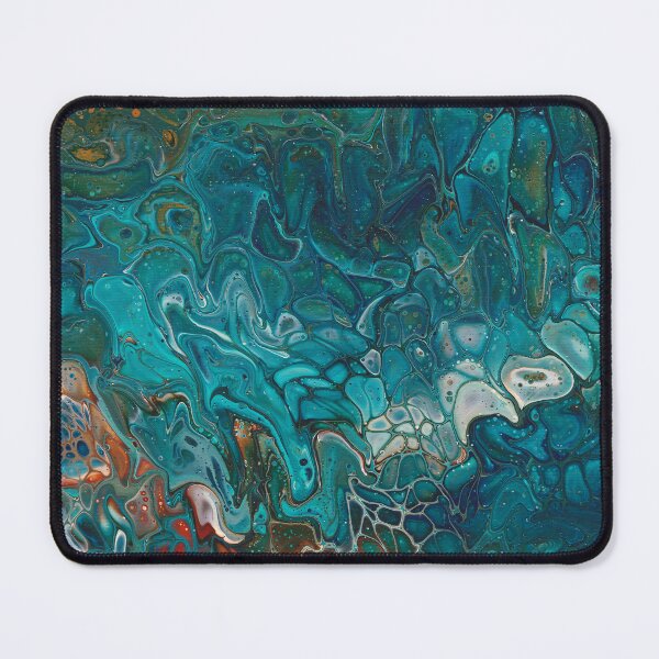 Item preview, Paint pour abstract blue ocean orange designed and sold by kittyvdheuvel.