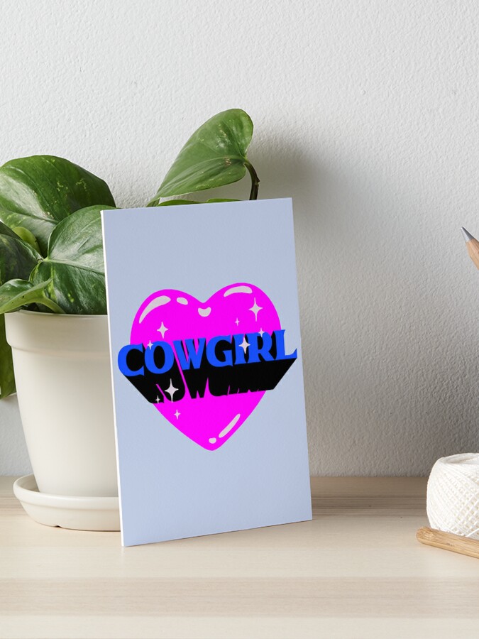 COWGIRL | HOWDY Y'ALL Retrovawe Space Blue Pink Neon Cowgirl Heart Cowboy  Rodeo Love Preppy Aesthetic | Black Background | Art Board Print