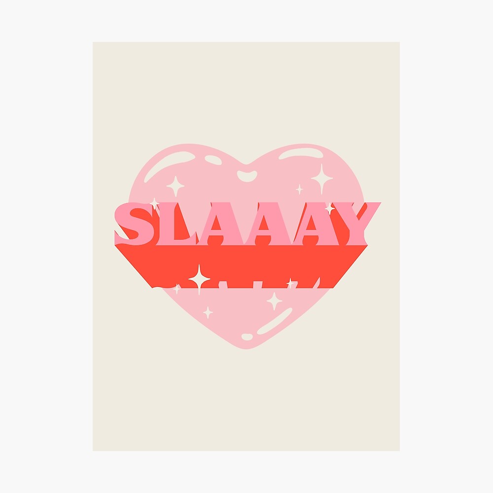 SLAAAY | Retrovawe Space Blue Pink Neon Heart Preppy Aesthetic | White  Background | Art Board Print