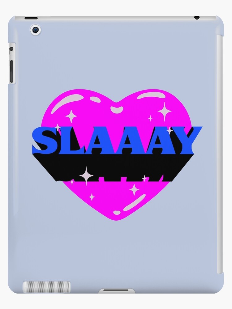 SLAAAY | Retrovawe Space Blue Pink Neon Heart Preppy Aesthetic | White  Background | iPad Case & Skin