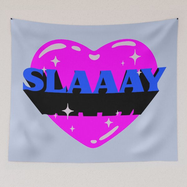 Item preview, SLAAAY | Retrovawe Space Blue Pink Neon Heart Preppy Aesthetic | White Background designed and sold by PEARROT.