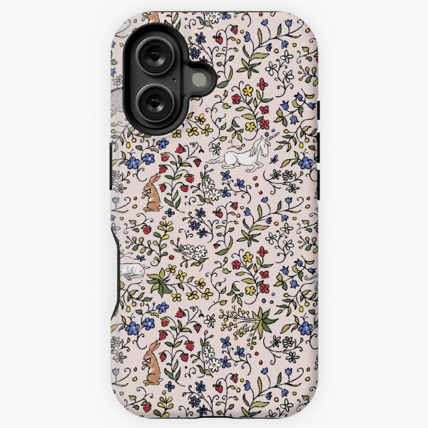 Medieval Animals Mille Fleurs Pattern with Pink Background iPhone Tough Case