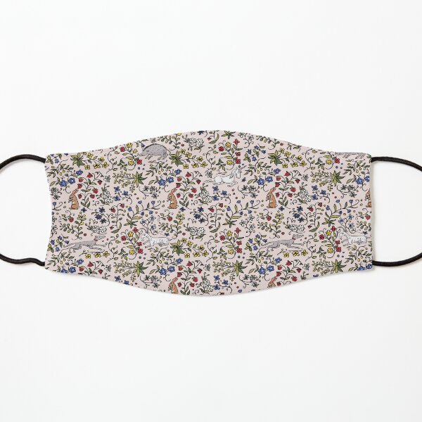 Medieval Animals Mille Fleurs Pattern with Pink Background Kids Mask